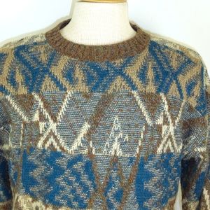 VINTAGE PENDLETON USA blue brown fair isle WOOL crew neck sweater M